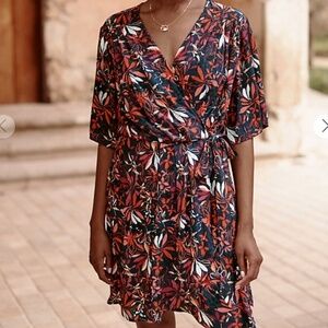 NWT Garnet Hill Hazel Wrap Crepe Dress in Navy Reef Floral dark floral